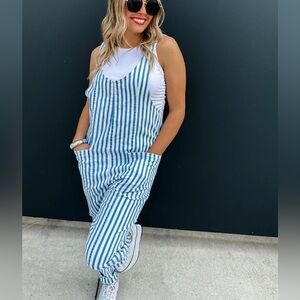 Blakeley Britte Summer stripe romper Blue and White Striped Jumpsuit small
